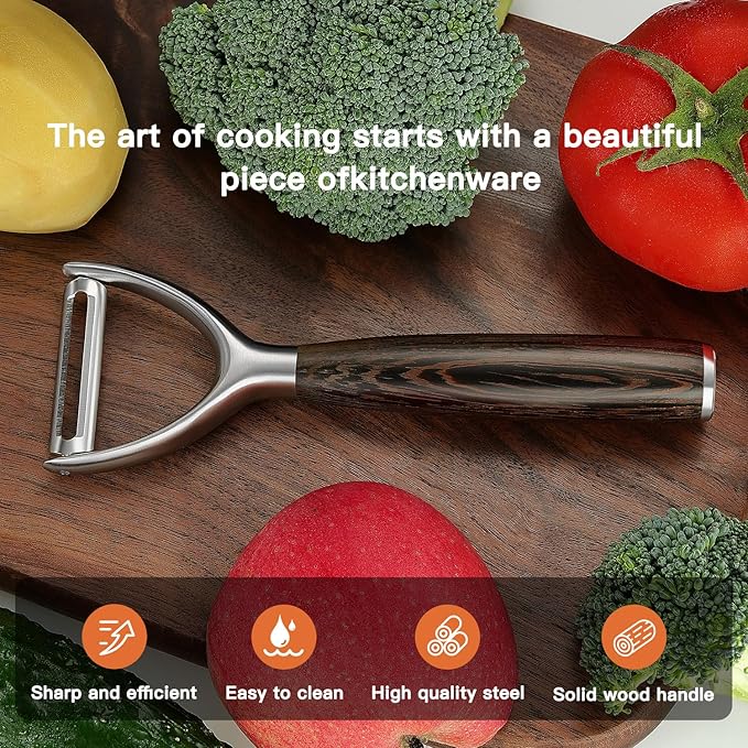 Premium Y Type 304 Stainless Steel Multifunctional Kitchen Peeler Real Wood Handle Ultra Sharp Blade Vegetable Potato Apple(Wenge) - Bloomnest