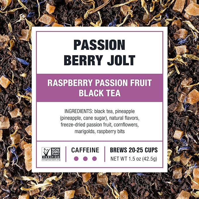 Tiesta Tea Passion Berry Jolt, Premium Loose Leaf, Classic Black Tea Blends, Raspberry Passion Fruit Black Tea, High-Caffeine, Hot or Iced Brews Up to 25 Cups, 1.5 Ounce Resealable Pouch - Bloomnest