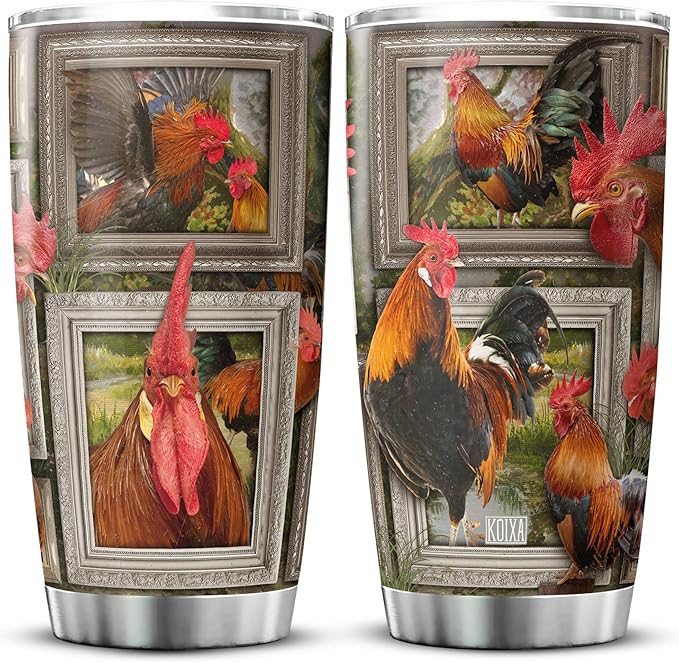 Chicken Tumbler For Chicken Lovers Insulated Rooster Cup With Lid 20 Oz Funny Farm Animal Print Stainless Steel Travel Coffee Mug With Chickens Birthday Present For Women - Bloomnest