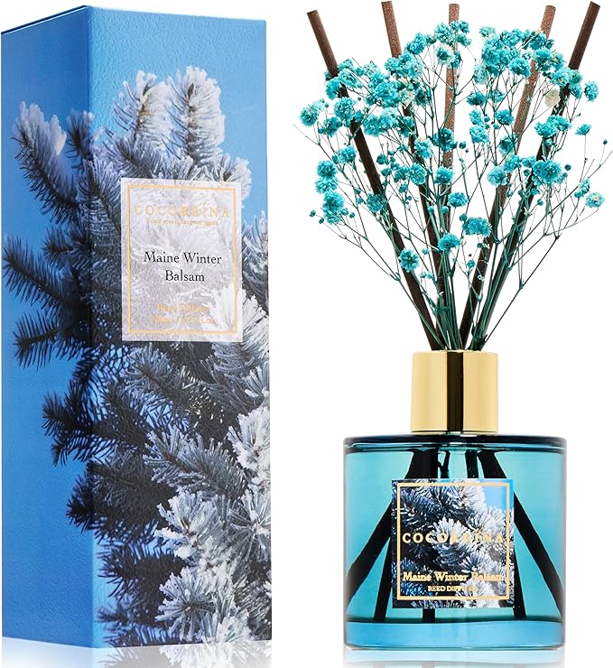 COCORRÍNA Reed Diffuser - Maine Winter Balsam Reed Diffuser Set with 8 Sticks & Preserved Baby's Breath, Reed Diffuser for Home Bathroom Shelf Decor - Bloomnest