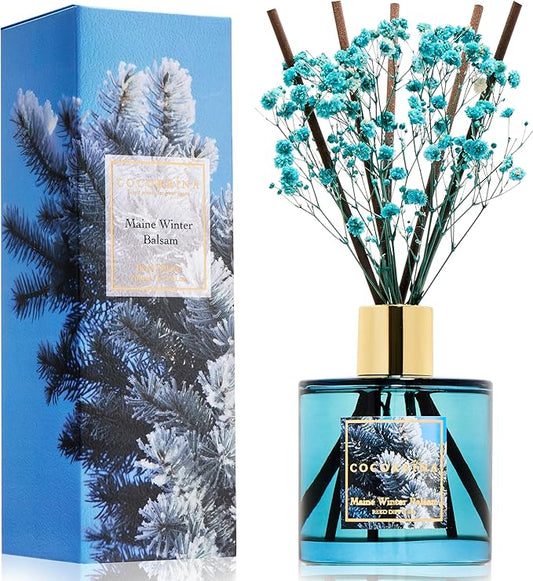 COCORRÍNA Reed Diffuser - Maine Winter Balsam Reed Diffuser Set with 8 Sticks & Preserved Baby's Breath, Reed Diffuser for Home Bathroom Shelf Decor - Bloomnest