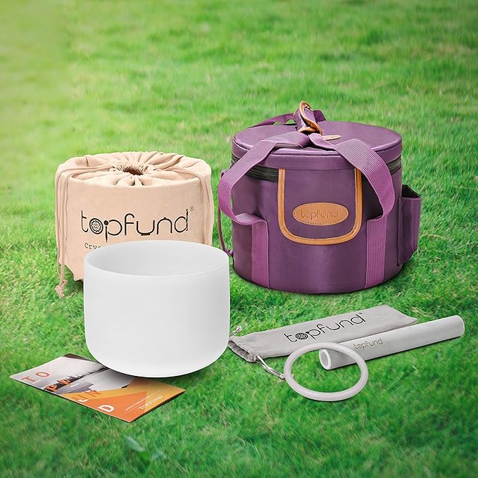 TOPFUND 8" G Note Crystal Singing Bowl Throat Chakra with Heavy Duty Carrying Case and Suede Mallet - Bloomnest