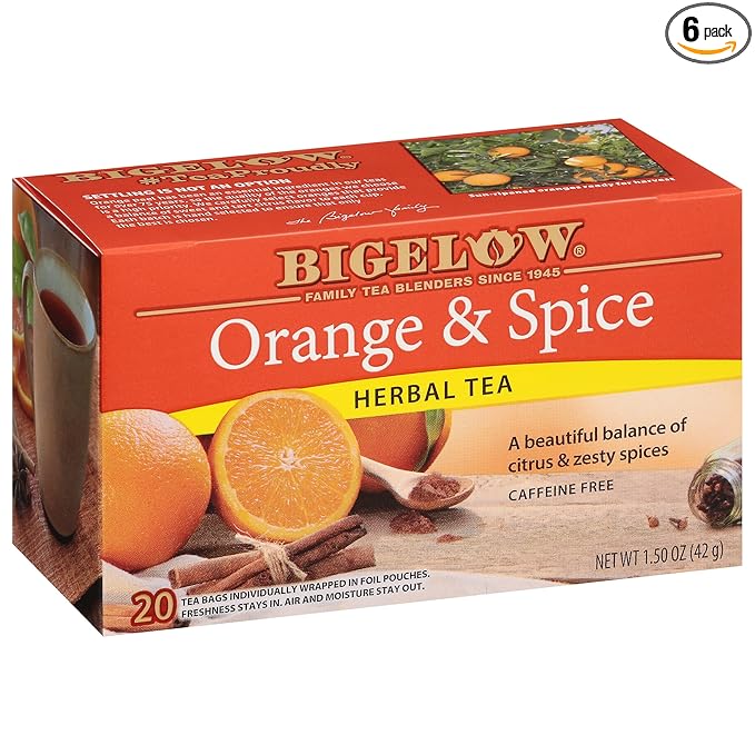Bigelow Tea Orange & Spice Herbal Tea, Caffeine Free Tea with Orange and Herbs, 20 Count Box (Pack of 6), 120 Total Tea Bags - Bloomnest