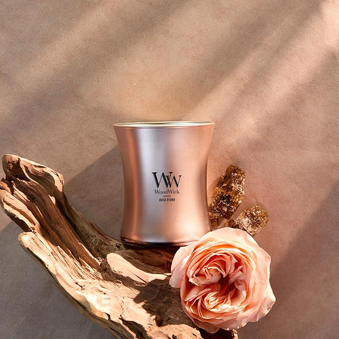 WoodWick Rosa D'oro Holiday Candle Gifts for Women and Men, 9.7 oz Precious Metals Collection with Crackling Wick - Bloomnest