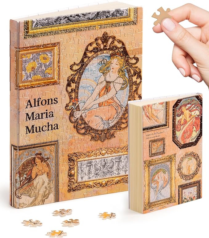 PieceRelax A5 Puzzle Journal for Adults, 300 Piece Plastic Jigsaw Book Cover (Includes Notebook) - Alphonse Mucha - The Art Palace, Unique Gift [YA1058] - Bloomnest