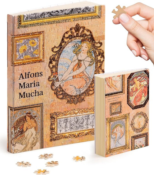 PieceRelax A5 Puzzle Journal for Adults, 300 Piece Plastic Jigsaw Book Cover (Includes Notebook) - Alphonse Mucha - The Art Palace, Unique Gift [YA1058] - Bloomnest