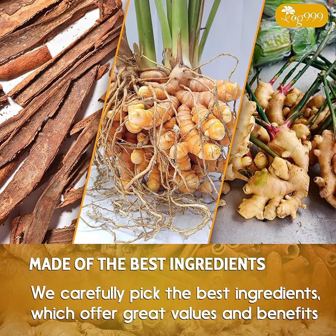 TOG999, 60 Bags Premium Turmeric Ginger Cinnamon Tea. Upgraded Version. Improve Digestion, Support Brain, Weight, Skin and Sleep. Eco-Conscious Tea Bags. No Sugar, No Caffeine, No Gluten, Vegan. - Bloomnest