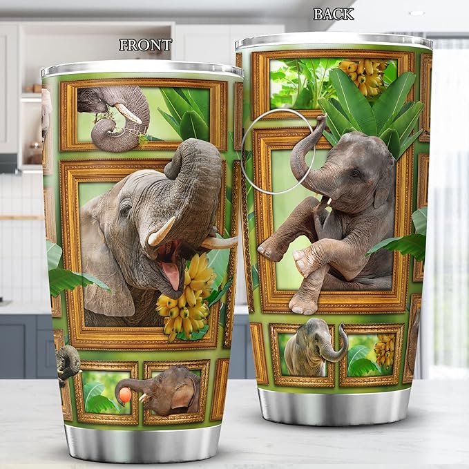 Elephant Tumbler With Lid 20 Oz Cute Elephants Gifts For Women Stainless Steel Travel Cup With Animal Funny Elephant Items For Elephant Lovers Insulated Coffee Mug For Her - Bloomnest