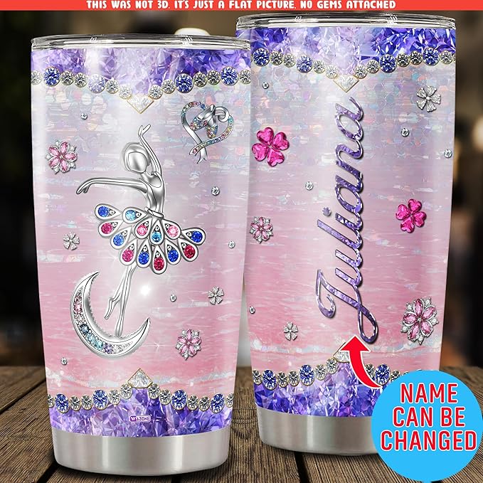 WAZONE Personalized Dancing Tumbler With Name Stainless Steel Insulated Travel Mug 20oz 30oz Jewelry Style Ballet Dancer Customized Gifts Birthday Present For Girls Her Dance Lover Custom Cup - Bloomnest