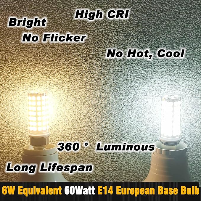 E14 T6 C7 LED Light Bulb 6W AC120V Warm White 2700K 700lm Equivalent 60W E14 European Base LED Bulb Replacement Chandeliers Pendant Ceiling Fan Range Cooker Hood Bulb Turkish Lamp,Non-Dimmable, 3 Pack - Bloomnest