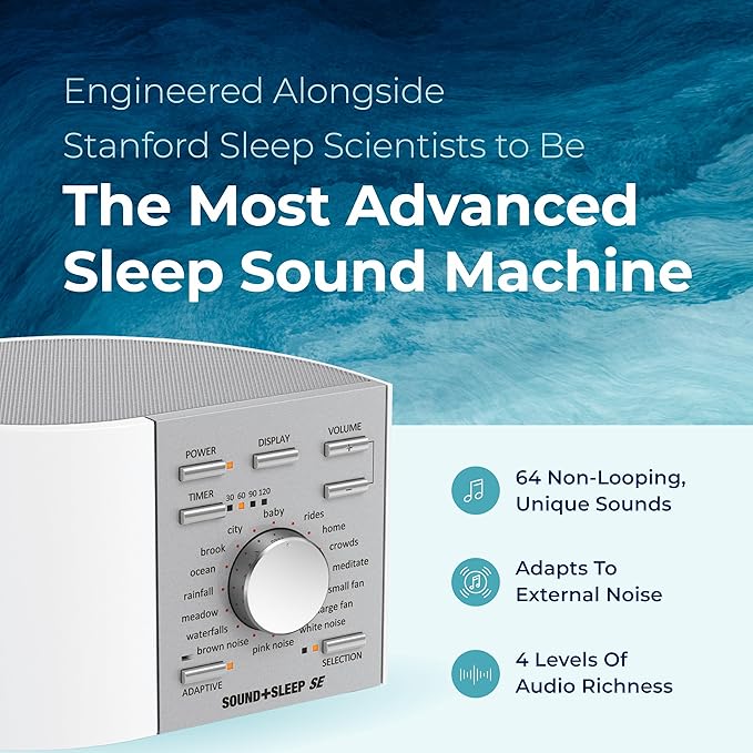 Adaptive Sound Technologies Sound + Sleep SE Noise Machine - White Noise Machine - Non-Looping Environmental/Nature Sounds for Sleep & Relaxation - with Timer & Headphone Jack - White/Silver - Bloomnest