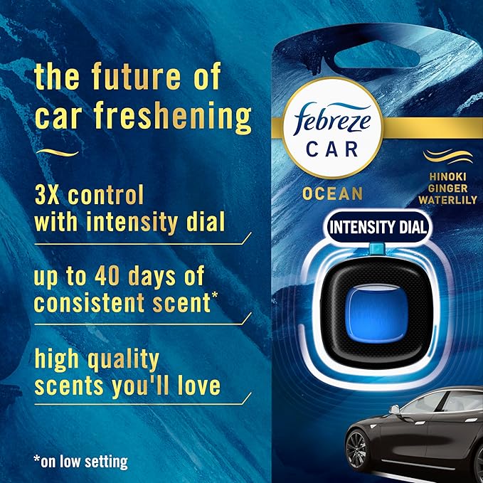 Febreze Car Ocean Scent Air Freshener Vent Clip, .07 oz. Car Vent Clip, Pack of 4 - Bloomnest