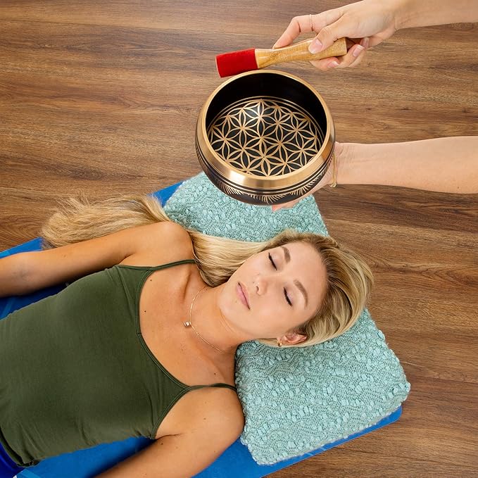 6 inch Flower of Life Design Singing Bowl with Mallet and Cushion. Tibetan Sound Bowls for Energy Healing, Mindfulness, Grounding, Zen, Meditation, Feng Shui - Bloomnest