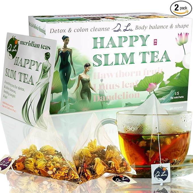 Dr. Lu’s Happy Slim Tea | 100% Natural Detox Tea for Body Balance & Shape | Colon Cleanse tea for Bloating & Digestion | 11 Inno-Cleanse Herbs incl. Hawthorn, Lotus Leaf, Burdock, Dandelion | Laxative-Free - Bloomnest