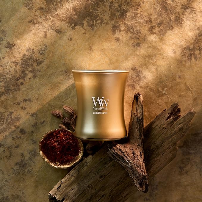 WoodWick Shimmering Spice Scented Candle, Crackles as it Burns, Precious Metals Collection, Home Décor, Gifting, 9.7oz - Bloomnest