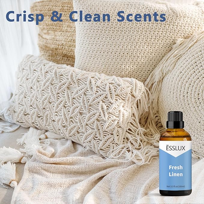 Fresh Linen Fragrance Oil, ESSLUX Large Single Scented Oils 100 ml (3.3 oz), Clean Aromatherapy Essential Oils for Home for Diffuser, Massage, Soap, Candle Making Scents - Bloomnest