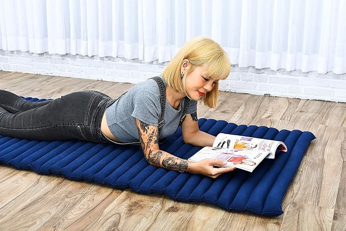 Leewadee - Foldable Floor Mattress - Japanese Roll Up Futon -Trifold Tatami Mat- Guest Floor Bed - Camping Mattress - Thai Massage Mat, Kapok Filled, 75 x 28 inches, Blue - Bloomnest