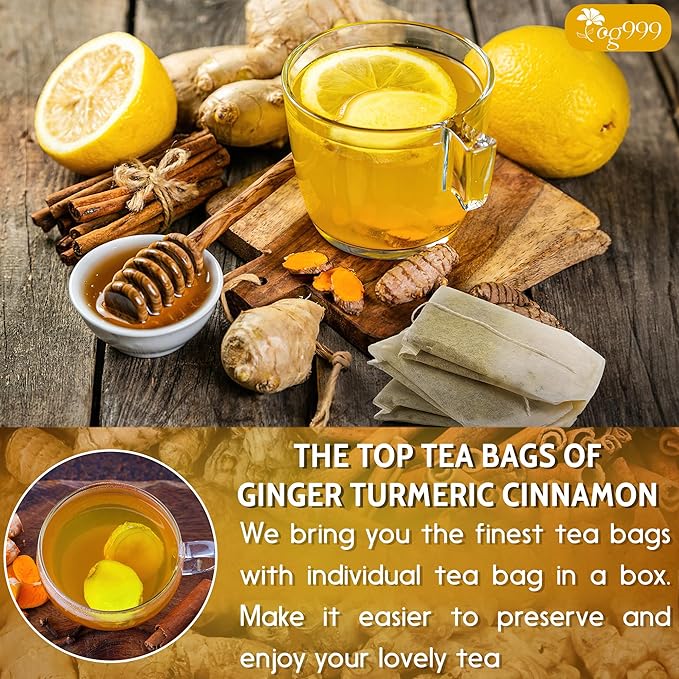 TOG999, Premium 10 Tea Bags Turmeric, Ginger, Cinnamon, 100% Natural, Hand-made Blend of Turmeric, Ginger, and Cinnamon Herbal Tea. Eco-conscious Tea Bags. No Sugar, No Caffeine, No Gluten, Vegan. - Bloomnest