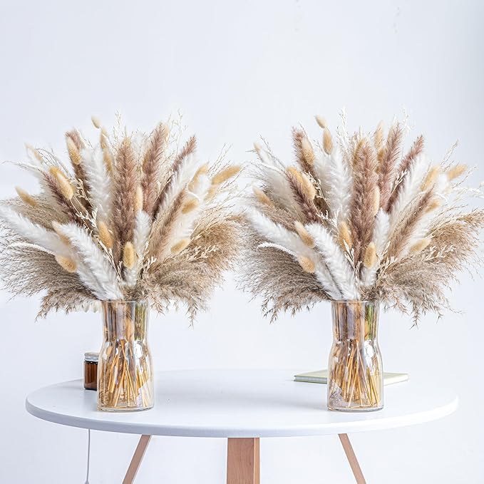 300PCS Natural Dried Pampas Grass Boho Home Decor Bouquet Phragmites Dried Flowers Bouquet for Wedding Floral Arrangements Home Decorations (300PCS) - Bloomnest