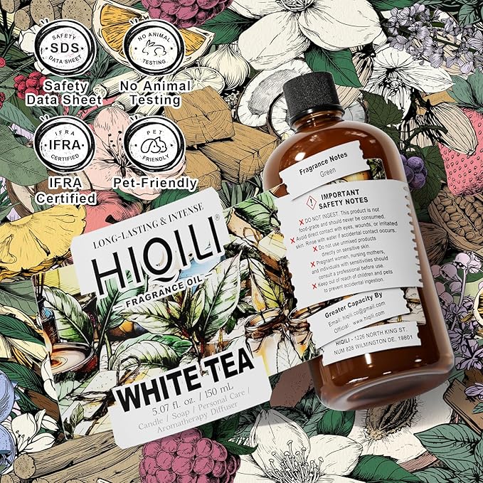HIQILI White Tea Fragrance Oil for Essential Oil Diffuser, DIY Candle & Soap Making, Blend to Perfume & Air Freshener Spray - 5.07 Fl Oz HIQILI