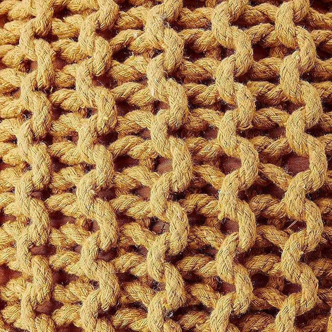 REDEARTH · Round Pouf Ottoman - Hand Knitted Cable Boho Poof Home Décor Pouffe Circular Footrest for Living Room - Bedroom - Lounge - Nursery - 100% Cotton Poufs (19.5"x19.5"x14") - Mustard - Bloomnest