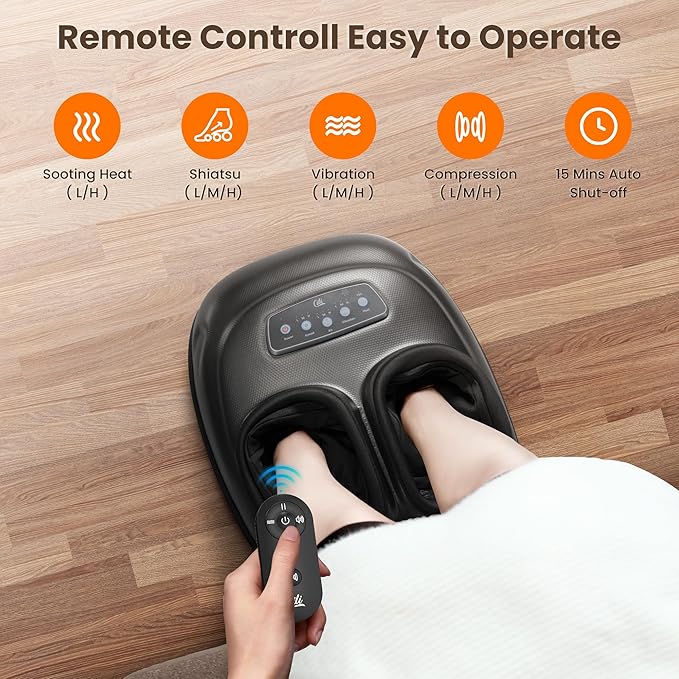 CILI Foot Massager with Heat, 2025 Shiatsu Feet Massage Machine for Plantar Fasciitis Neuropathy Pain Relief, Remote Control Heated Foot Warmer Massager Size 13, Gifts/Presents for Mom, Dad - Bloomnest