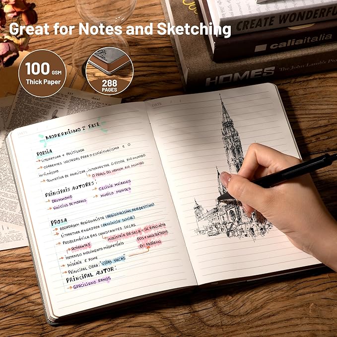 CAGIE Compass Leather Notebook Journal for Men, 100 GSM 288 Pages Lined Journals for Writing, A5 Hardcover Journaling Notebooks Gift Set with Pen for Travel Office Daily Writing - Bloomnest