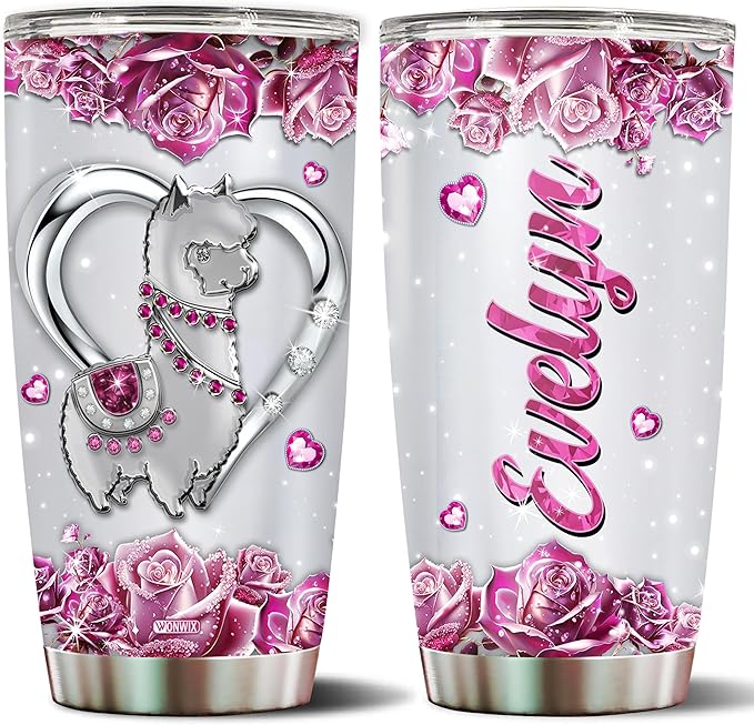 Personalized Llama Gifts for Women Girls Wife Daughter, Insulated Stainless Steel 20oz Tumbler, Coffee Cup Travel Mug Llamas Gift for Animal Lover, Christmas Birthday Mother's Day Valentine - Bloomnest