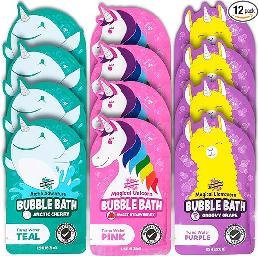 Tub Works® Magical Kids Bubble Bath, Variety 12 Pack | Creates Colorful Water & Tons of Foam Bath Bubbles | Nontoxic | Character-Themed Bubble Bath for Kids | Pink, Purple & Teal Bath Colors - Bloomnest