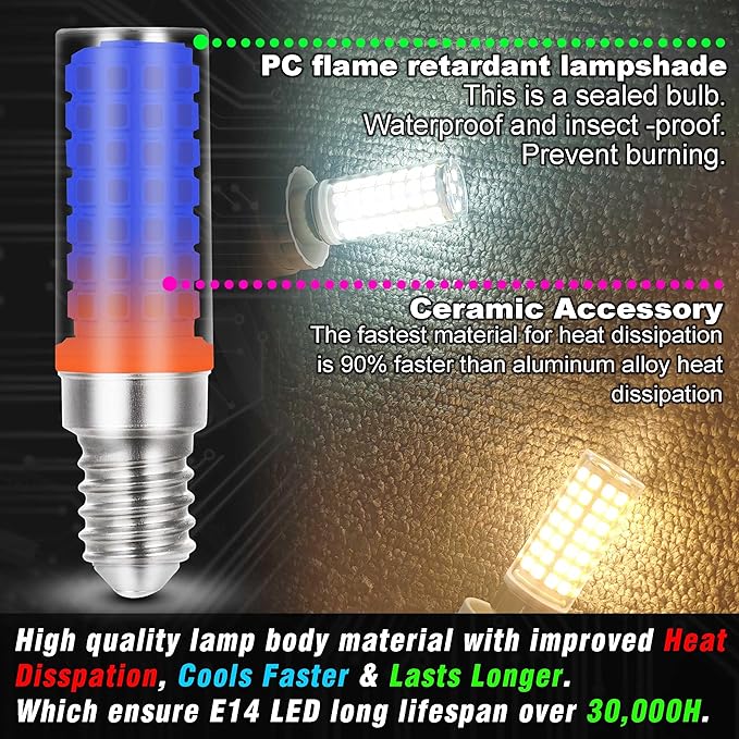 E14 T6 C7 LED Light Bulb 6W AC120V Warm White 2700K 700lm Equivalent 60W E14 European Base LED Bulb Replacement Chandeliers Pendant Ceiling Fan Range Cooker Hood Bulb Turkish Lamp,Non-Dimmable, 3 Pack - Bloomnest