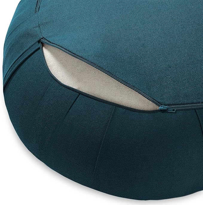 Zafu Meditation Cushion, 15" Round Buckwheat Yoga Pillow with Organic Cotton Cover - Bloomnest