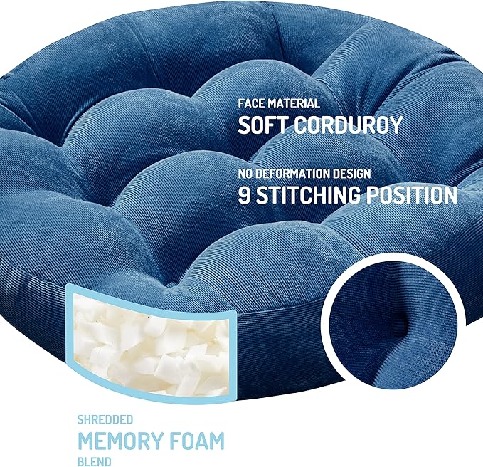 Floor Cushion Pillow Set of 2, Round Large Pillows Seating for Adults, Tufted Corduroy Cushions for Living Room Tatami, Navy Blue, 22 Inch - Bloomnest