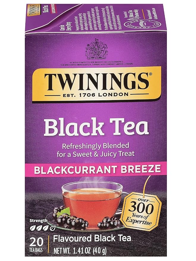Twinings Blackcurrant Breeze Black Tea Individually Wrapped Bags, 20 Count (Pack of 1), Sweet, Tangy Taste, Caffeinated, Enjoy Hot or Iced, 20 Teabags - Bloomnest