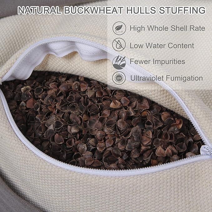 Round Zafu Meditation Cushion D=16" H=5.5" Zabuton Meditation Pillow Yoga Bolster Yoga Pillow Floor seat Zippered Organic Cotton Cover Natural Buckwheat kneeling pillow-Large - Bloomnest