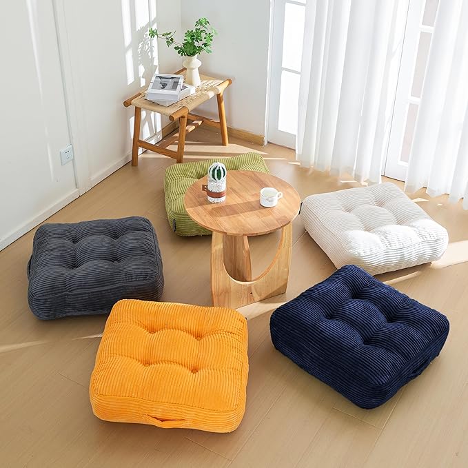 8" Washable Floor Pillow Cushion for Adults, Meditation Cushion Pillow, Large Square Floor Sitting, Removable Tufted Corduroy Cover, for Tatami Living Room or Yoga, 22x22 Inch, Machine Washable - Bloomnest