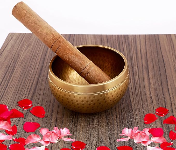 Indian Consigners Handmade Tibetan Singing Bowl Set for Meditation, Yoga, Chakra Balancing, Nepal Made with Perfect Frequency (Large (4 Inches)) VisitIndianConsigners