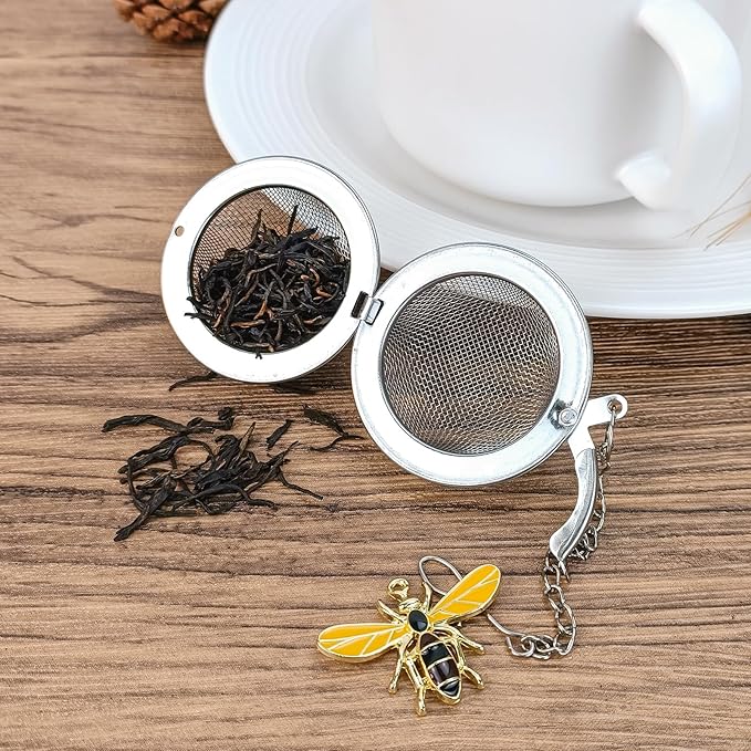 Stainless Steel Mesh Tea Infuser, 2.1 inch Tea Ball with Honey Bee Pendant Tea Strainer Tea Diffuser Tea Steeper for Filtering Tea,Tea Infusers for Loose Tea (Bee, 2PC) - Bloomnest