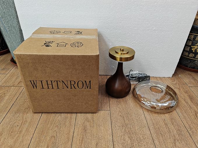 Small Table Lamp for Bedroom-Wooden Base Teardrop Mushroom Table Lamps,Amber Glass Shade,LED Three Color Temperature Adjustable Brightness Modern LED Side Table and Desk Lighting(H 9.7 in) - Bloomnest