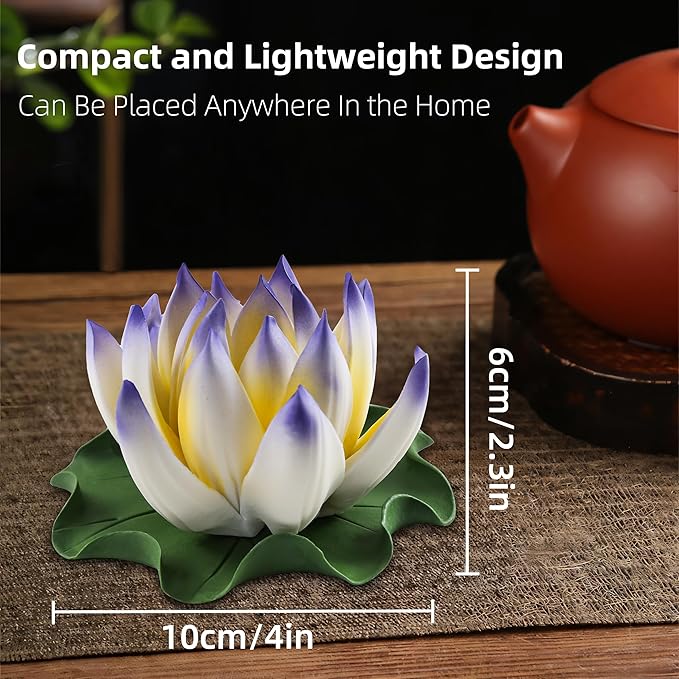 Lotus Incense Burner - Incense Burner Holder for Home Incense Holder Decor Incense Holder for Sticks Yoga, SPA (Z7-Blue-Yellow) - Bloomnest