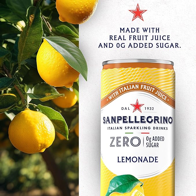 Sanpellegrino Zero Grams Added Sugar Italian Sparkling Drinks Lemonade, Sparkling Lemon Beverage, 24 Pack of 11.15 Fl Oz Cans - Bloomnest