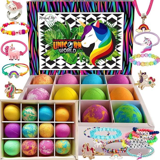 Unicorn Bath Bombs for Girls with Jewelry Inside - Organic Bath Bombs for Kids with Surprise, Natural, Skin Moisturizing BathBombs, Rainbow Bubble Bath. Stocking Stuffers Christmas Gifts for Girls - Bloomnest