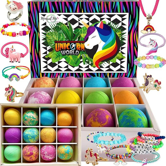 Unicorn Bath Bombs for Girls with Jewelry Inside - Organic Bath Bombs for Kids with Surprise, Natural, Skin Moisturizing BathBombs, Rainbow Bubble Bath. Stocking Stuffers Christmas Gifts for Girls - Bloomnest