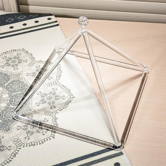 TOPFUND Clear Crystal Singing Pyramid 12 inch with Carrying Case and Quartz Suede Mallet