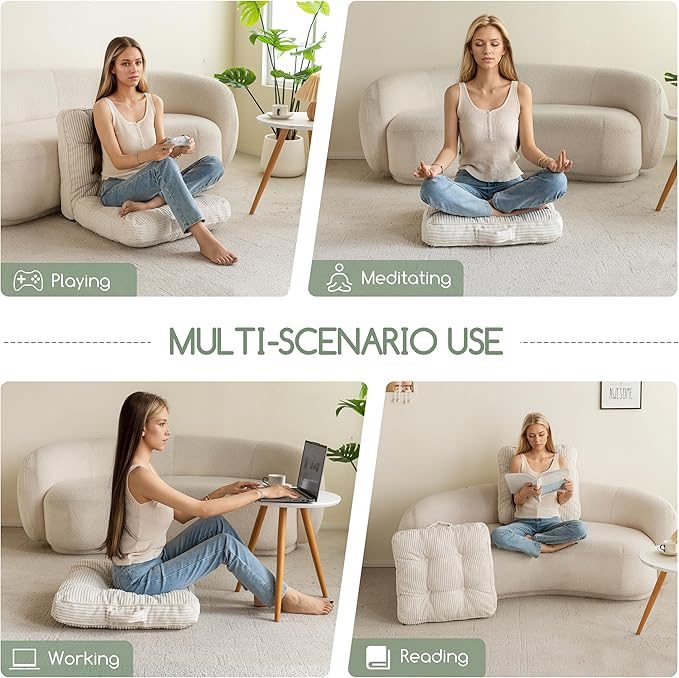 Washable Floor Pillow Cushion for Adults, Meditation Cushion Pillow, Large Square Floor Sitting, Removable Tufted Corduroy Cover, for Tatami Living Room or Yoga, 22x22 Inch, 2Pack, Machine Washable - Bloomnest