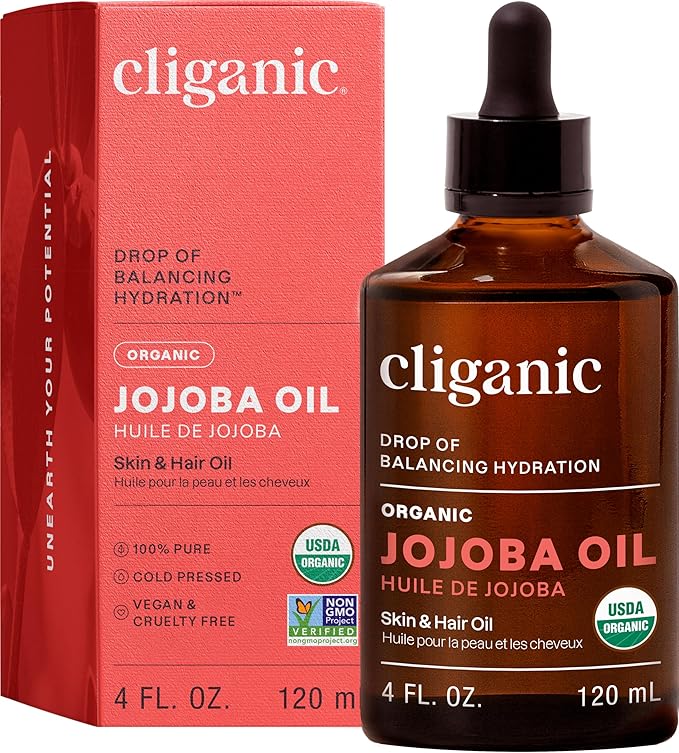 Cliganic Organic Jojoba Oil, 100% Pure (4oz) | Moisturizing for Face, Hair, Skin & Nails | Natural Cold Pressed Hexane Free | Base Carrier Oil - Bloomnest