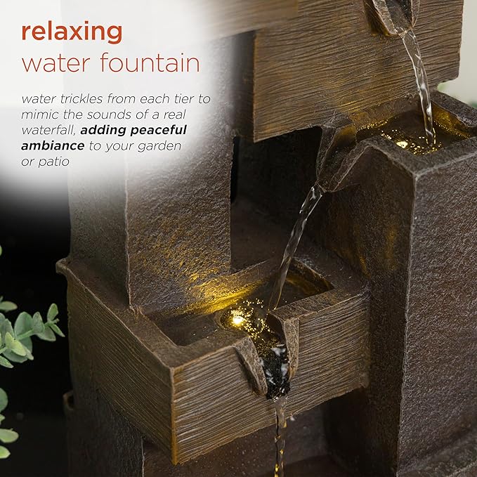 Alpine Corporation ZDQ110 19" Indoor/Outdoor Multi-Tier Water Fountain with LED Lights – Cascading Waterfall Feature for Gardens, Patios, Yards, and Home Décor, Gray - Bloomnest