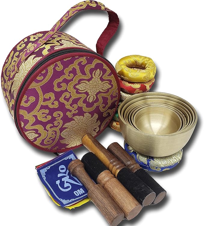 KHUSI,Tibetan Singing Bowl Set -Seven Chakra Healing Design Meditation Sound Bowl - Ideal for Meditation, Yoga, Mindfulness Healing Usage - Set of 7 Khusi+Inc