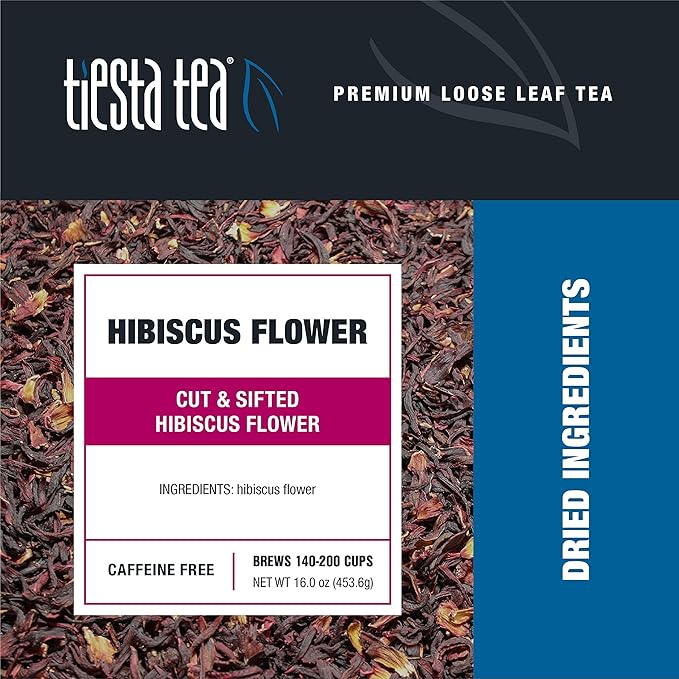 Tiesta Tea - Dried Hibiscus, Loose Leaf, Cut & Sifted Hibiscus Flower, Premium Blend, Non-Caffeinated, Make Hot or Iced & Brews Up to 200 Cups, 16 Ounce Resealable Bulk Pouch - Bloomnest