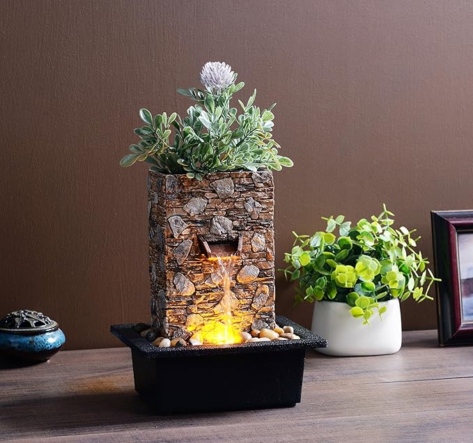Kalona Tabletop Waterfall Fountain, Zen Fountain for Home Office Decor with LED Lights, Relaxing Indoor Water Feature with Realistic Stone Look for Meditation(23111) - Bloomnest