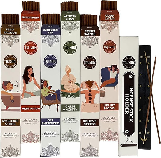 Aromatherapy Incense Sticks - Total 120 Insence-Sticks (20 Insense x 6 Inscents) - Inciensos Aromaticos para La Casa Aroma Incents for Positive Vibes Meditation Stress Relief + Incense Holder - Bloomnest